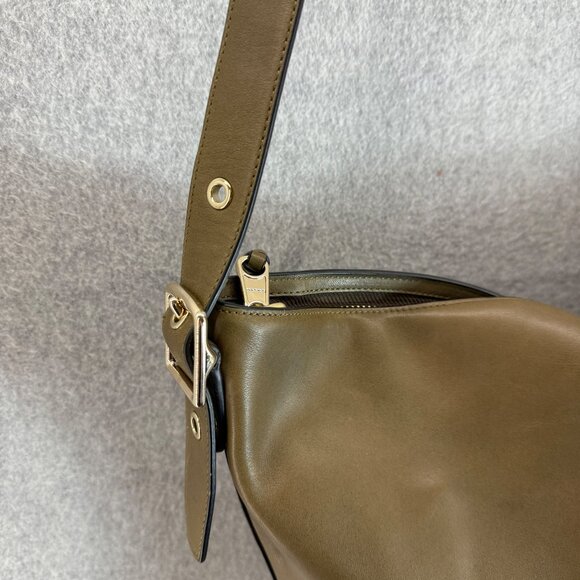 Coach Olive Green Leather Bleecker Bucket Bag Shoulder Zip‎ Close Purse Boho - Picture 6 of 16